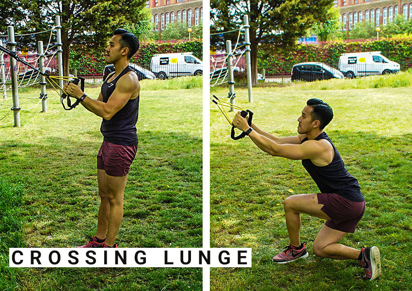 Man doing Crossing lunge