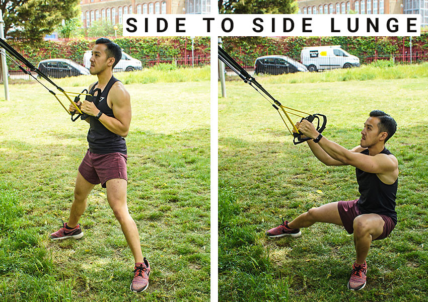 Man doing side to side lunge